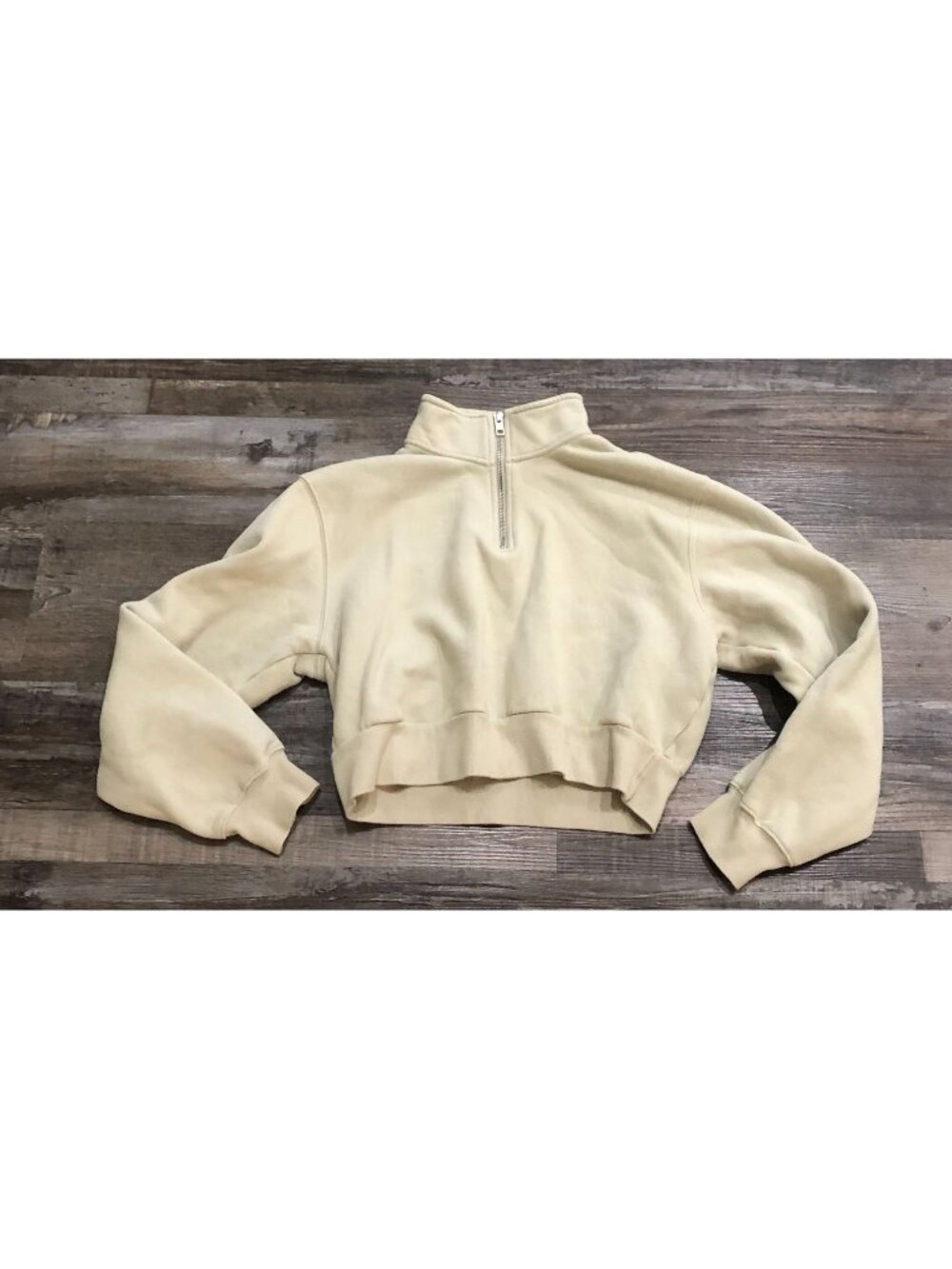 Aritzia Tna Cozy Fleece Perfect 1/4 Zip Cropped Sweatshirt Small Beige